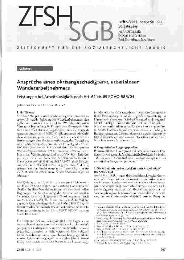 Vorschauseite 1: Ansprüche eines »krisengeschädigten«, arbeitslosen Wanderarbeitnehmers
