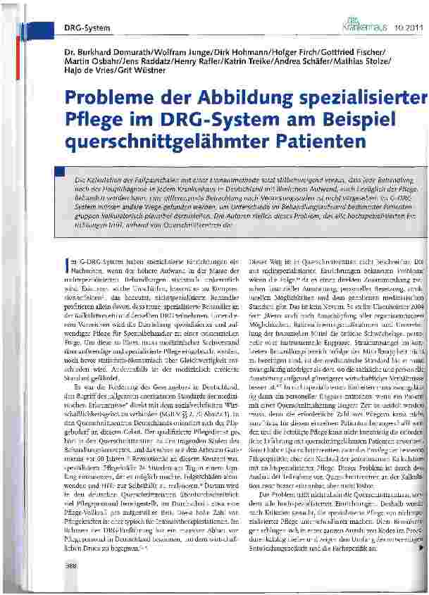 Vorschauseite 1: Probleme der Abbildung spezialisierter Pflege im DRG-System am Beispiel querschnittgelähmter Patienten