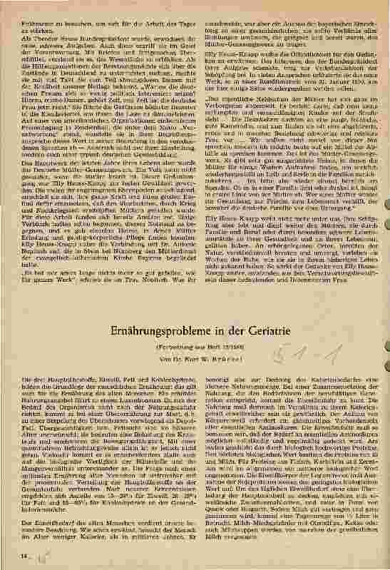 Vorschauseite 1: Ernährungsprobleme in der Geriatrie (Fortsetzung Heft 12/1960)
