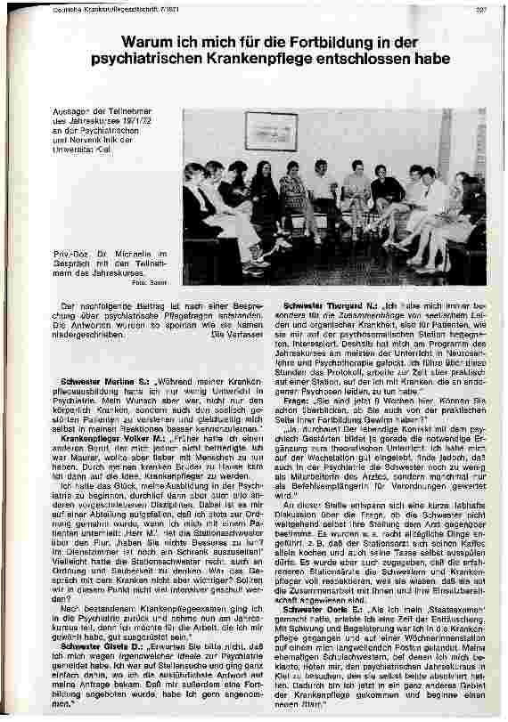 Vorschauseite 1: Warum ich mich für die Fortbildung in der psychiatrischen Krankenpflege entschlossen habe