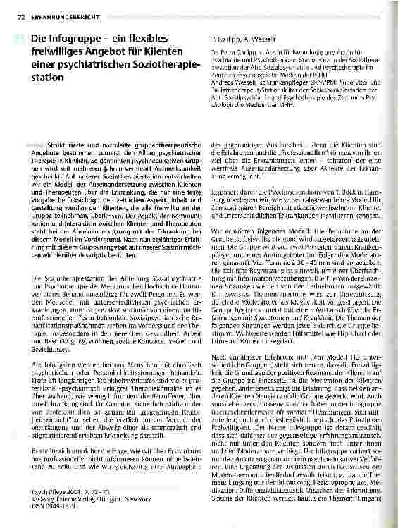 Vorschauseite 1: Die Infogruppe - ein flexibles freiwilliges Angebot für Klienten einer psychiatrischen Soziotherapiestation