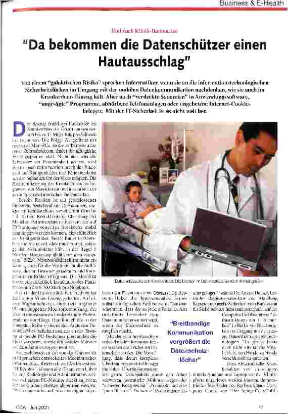 Vorschauseite 1: Da bekommen die Datenschützer einen Hautausschlag Einbruch Klinik-Datennetze