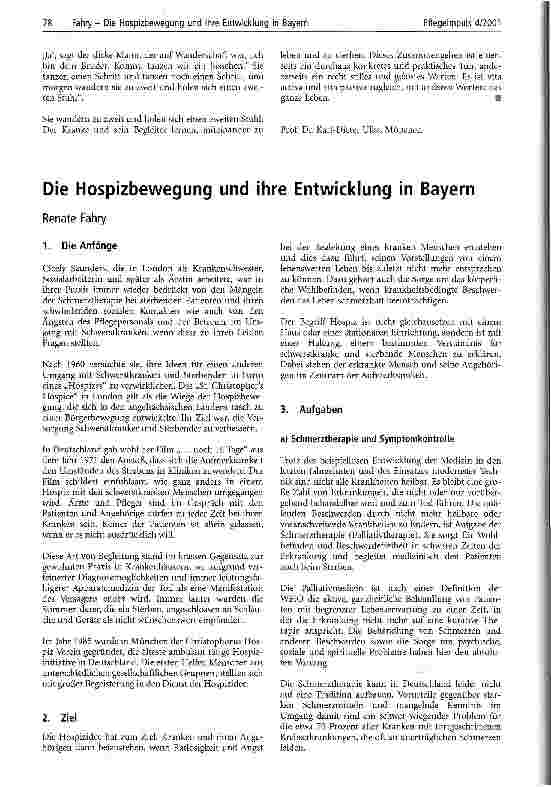 Vorschauseite 1: Die Hospizbewegung und ihre Entwicklung in Bayern