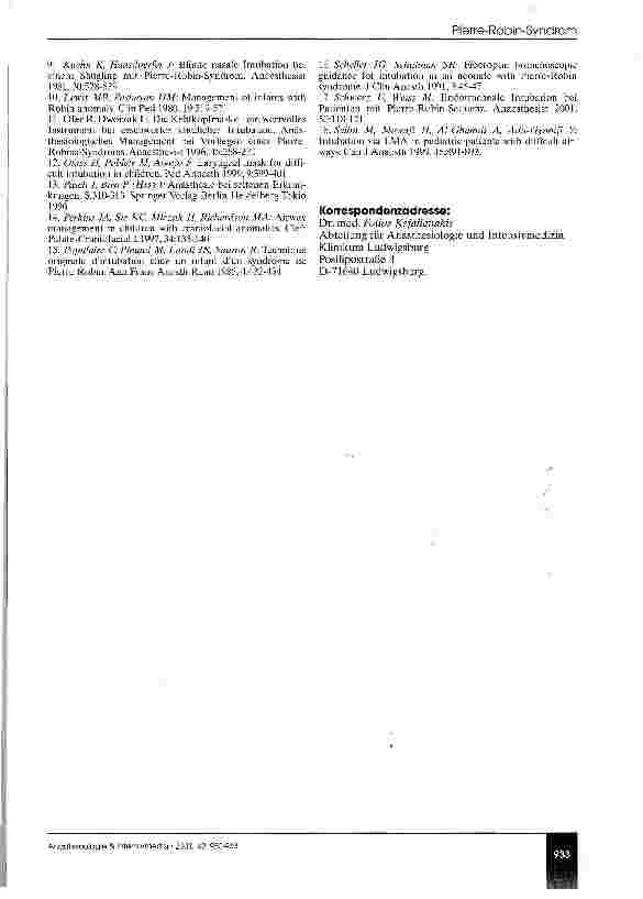 Vorschauseite 4: Die Kombination aus Larynxmaske und Bronchoskop zur endotrachealen Intubation beim kindlichen Pierre-Robin-Syndrom