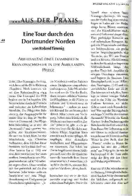Vorschauseite 1: Eine Tour durch den Dortmunder Norden Arbeitsalltag einer examinierten Krankenschwester in der ambulanten Pflege