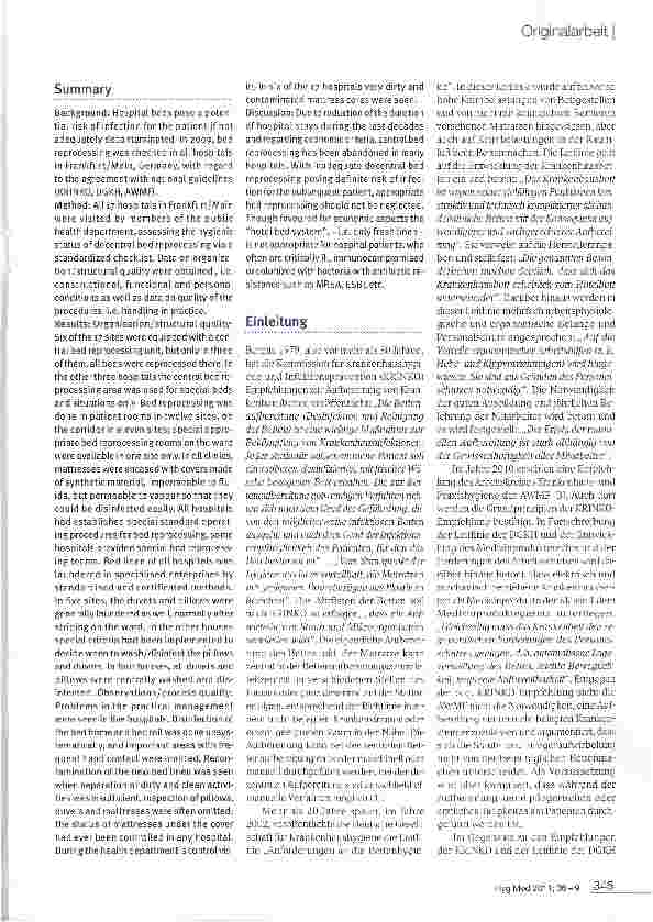 Vorschauseite 2: Bettenaufbereitung im Krankenhaus - Ergebnisse der infektionshygienischen Überwachung inFrankfurt/Main, 2009
