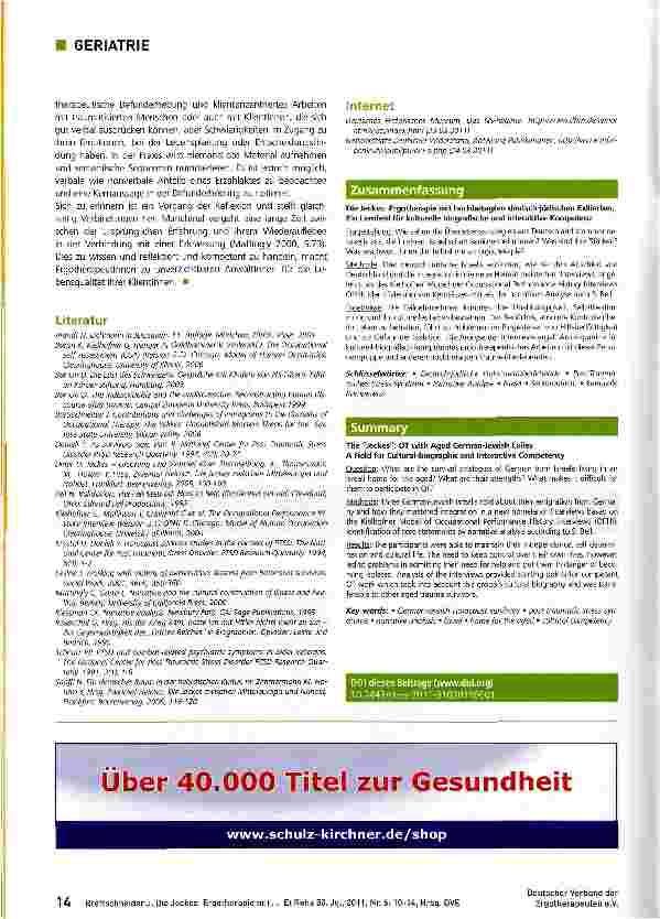 Vorschauseite 5: Die Jeckes: Ergotherapie mit hochbetagten deutsch-jüdischen Exilierten
