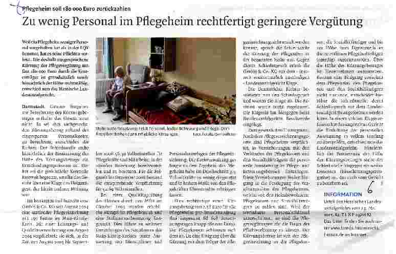 Vorschauseite 1: Zu wenig Personal im Pflegeheim rechtfertigt geringere Vergütung