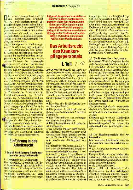 Vorschauseite 1: Das Arbeitsrecht des Krankenpflegepersonals 1. Teil