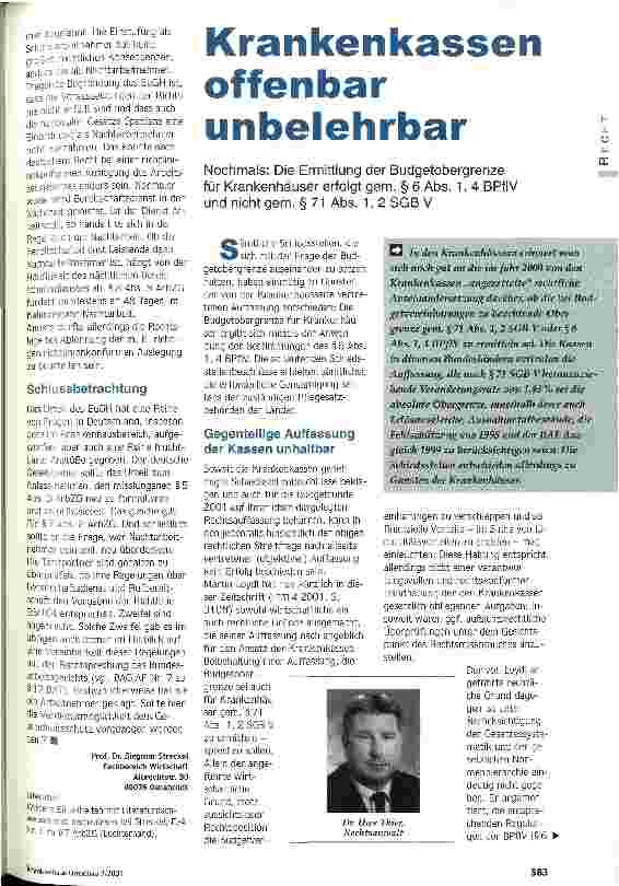 Vorschauseite 1: Krankenkassen offenbar unbelehrbar Nochmals: Die Ermittlung der Budgetobergrenze für Krankenhäuser