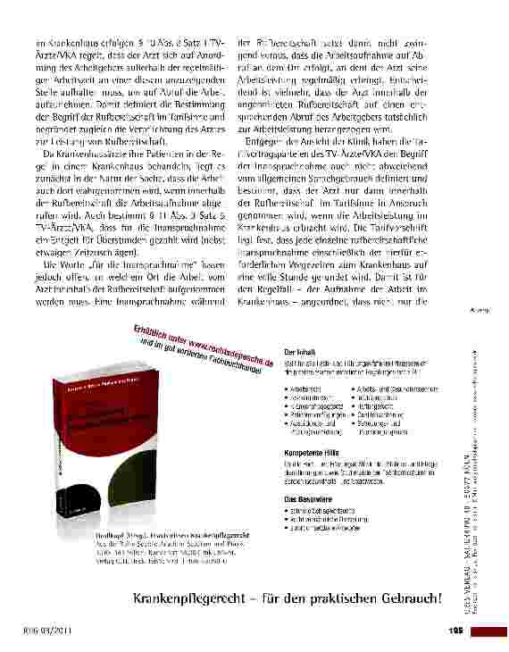 Vorschauseite 2: Vergütung ärztlicher Rufbereitschaft BAG vom 23.9.2010 (6 AZR 330/09}