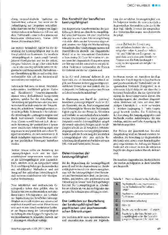 Vorschauseite 2: Begutachtung der Leistungsfähigkeit bei Personen mit psychischen und psychosomatischen Störungen -ein diagnostisches Modell