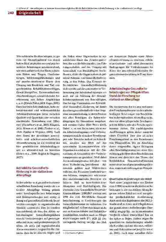 Vorschauseite 2: Bedarfslagen und Interventionsnotwendigkeiten für die betriebliche Gesundheitsförderung in der stationären Altenpflege