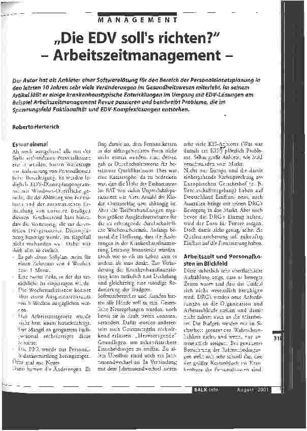 Vorschauseite 1: Die EDV solls richten? Arbeitszeitmanagement