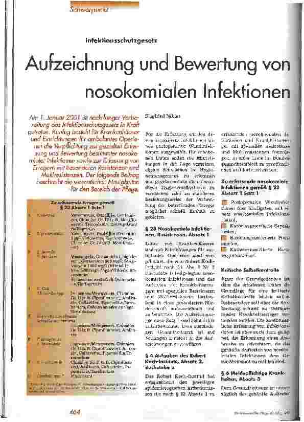 Vorschauseite 1: Aufzeichnung und Bewertung von nosokomialen Infektionen