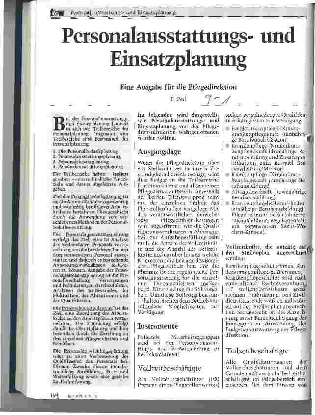 Vorschauseite 1: Personalausstattungsund Einsatzplanung Eine Aufgabe für die Pflegedirektion