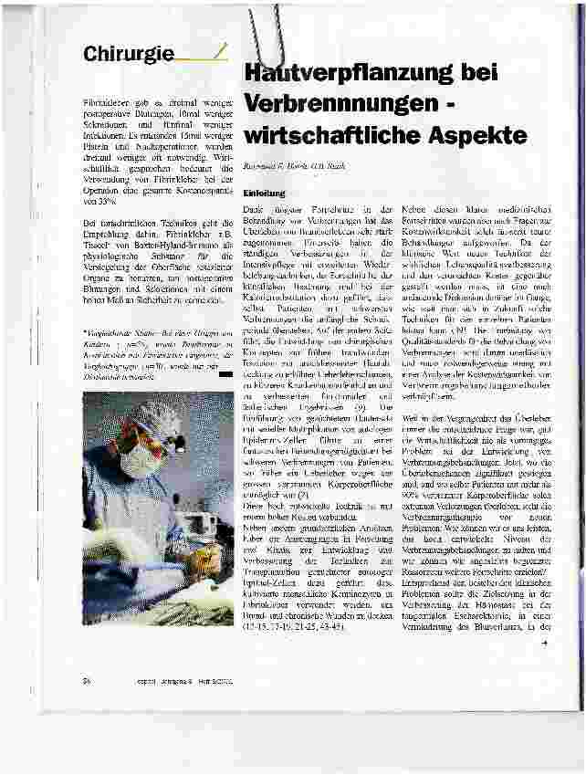 Vorschauseite 1: Hautverpflanzung bei Verbrennnungen - wirtschaftliche Aspekte