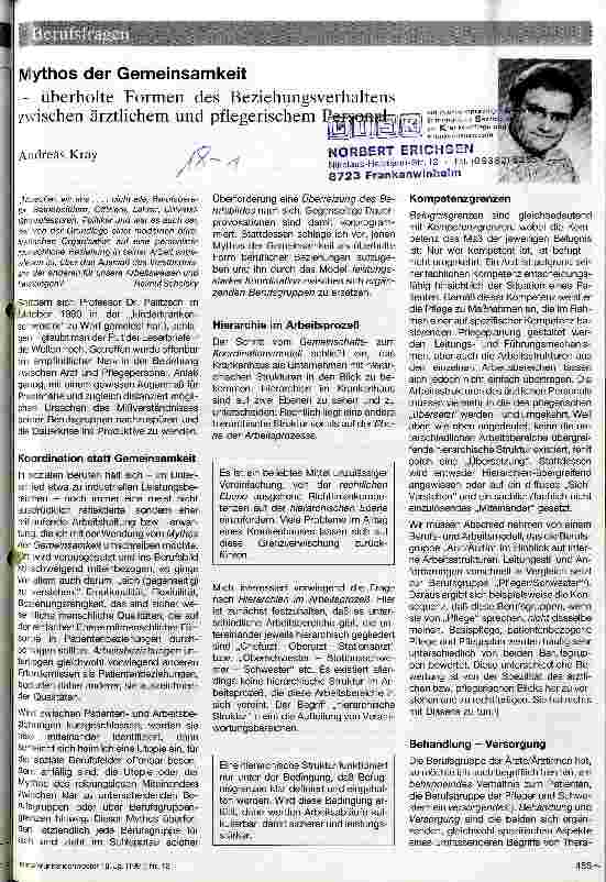 Vorschauseite 1: Mythos der Gemeinsamkeit - überholte Formen des Beziehungsverhaltens zwischen ärztlichem und pflegerischem Personal