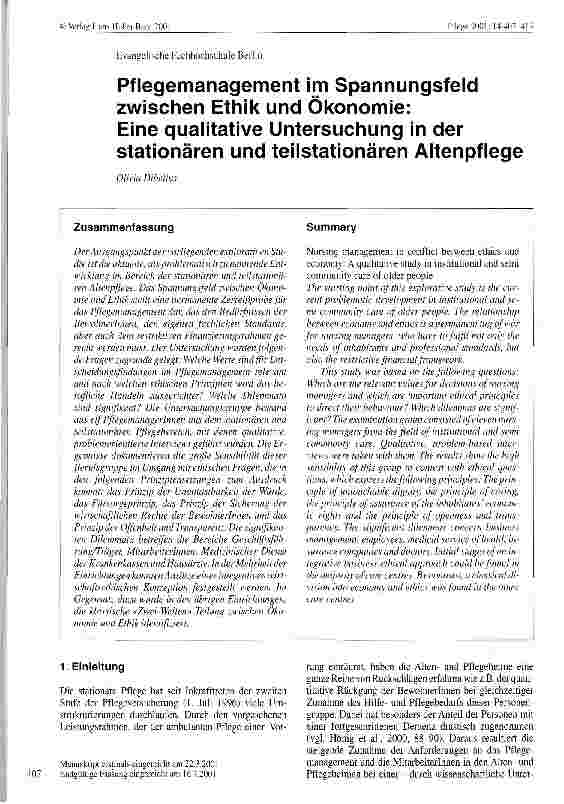 Vorschauseite 1: Pflegemanagement im Spannungsfeld zwischen Ethik und Ökonomie: Eine qualitative Untersuchung in der stationären und teilstationären Altenpflege