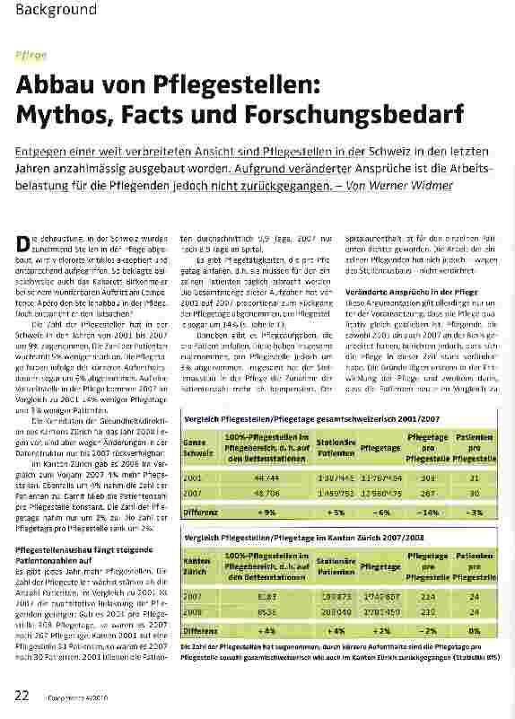 Vorschauseite 1: PflegeAbbau von Pflegestellen: Mythos, Facts und Forschungsbedarf