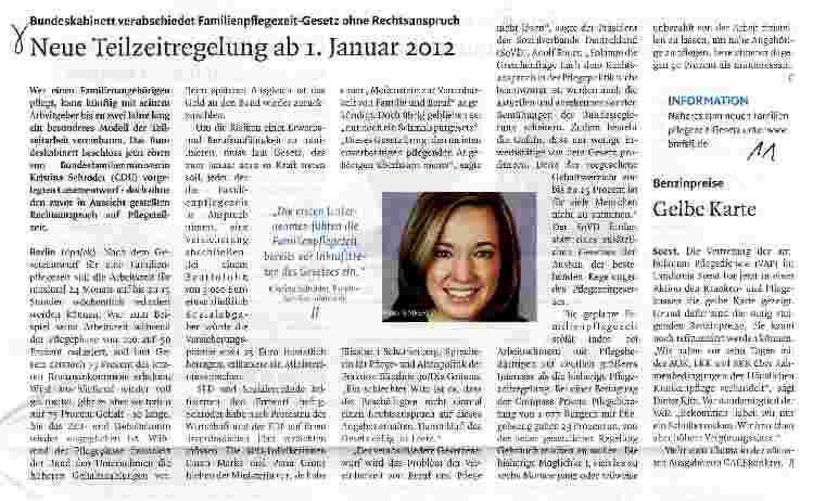 Vorschauseite 1: Neue Teilzeitregelung ab 1. Januar 2012