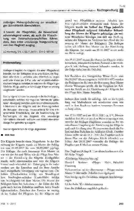 Vorschauseite 2: Zum Unterlassungsanspruch der Veröffentlichung eines Flugblatts ..., in welchem einem Pflegedienst gefährliche Pflege und/oder fahrlässige Körperverletzung vorgeworfen werden