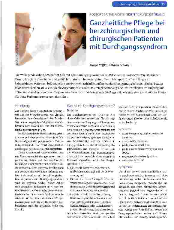 Vorschauseite 1: POSTOPERATIVE AKUTE ORIENTIERUNGSSTORUNCGanzheitliche Pflege bei herzchirurgischen und chirurgischen Patienten mit Durchgangssyndrom