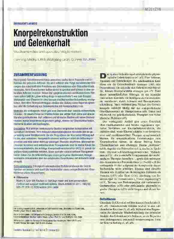 Vorschauseite 1: Knorpelrekonstruktion und Gelenkerhalt