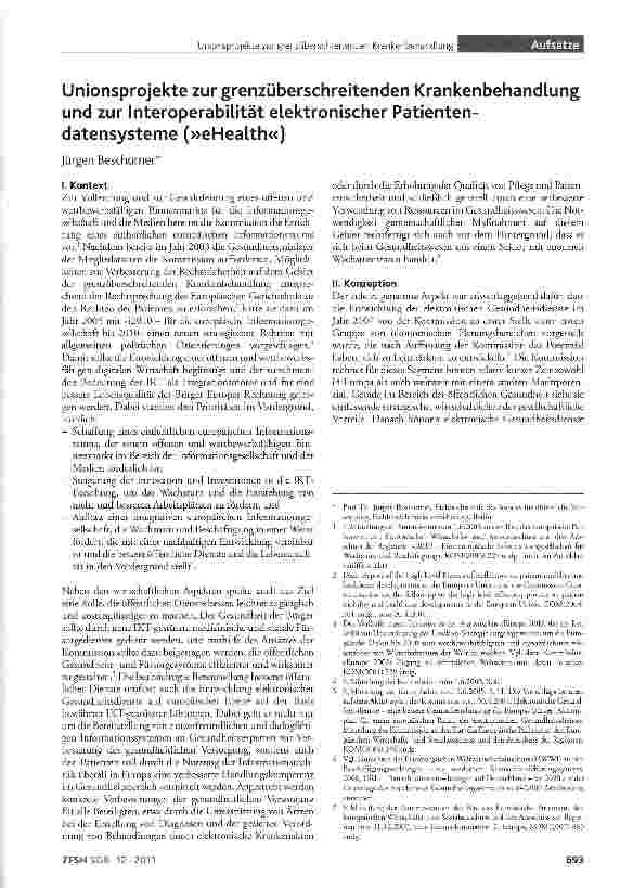 Vorschauseite 1: Unionsprojekte zur grenzüberschreitenden Krankenbehandlung und zur Interoperabilität elektronischer Patientendatensysteme (»eHealth«)