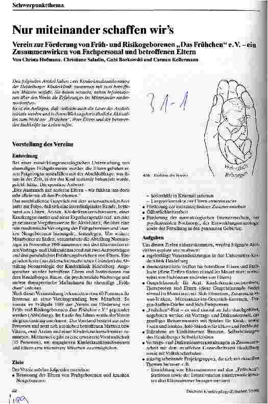 Vorschauseite 1: Nur miteinander schaffen wirs - Verein zur Förderung von Frühund Risikogeborenen Das Frühchen e. V. .. .