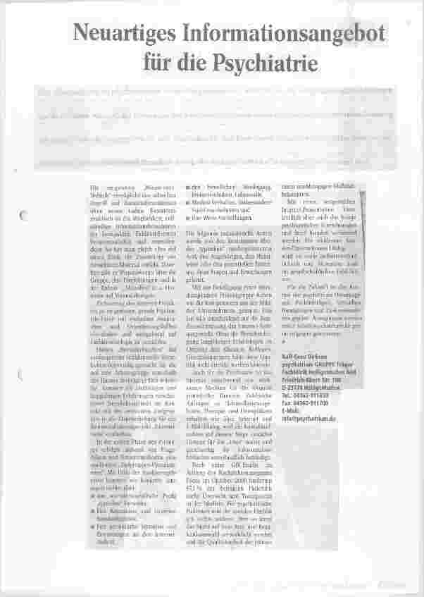 Vorschauseite 1: Neuartiges Informationsangebot für die Psychiatrie