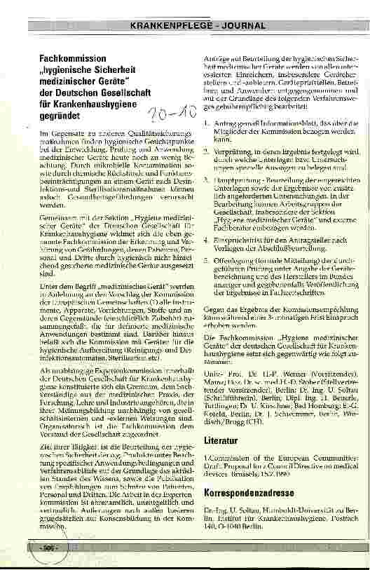 Vorschauseite 1: Fachkommission hygienische Sicherheit medizinischer Geräte der Deutschen Gesellschaft für Krankenhaushygiene gegründet