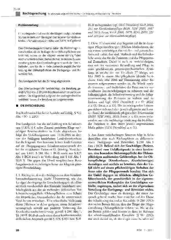 Vorschauseite 2: Schadenersatz aufgrund eines Sturzes -Zur Fixierung und Überwachung - BeweislastBGB §31, §280, §611, §823 Abs. 1, §831, § 1906 Abs. 1 und 4; SGB X § 116 Abs. 1