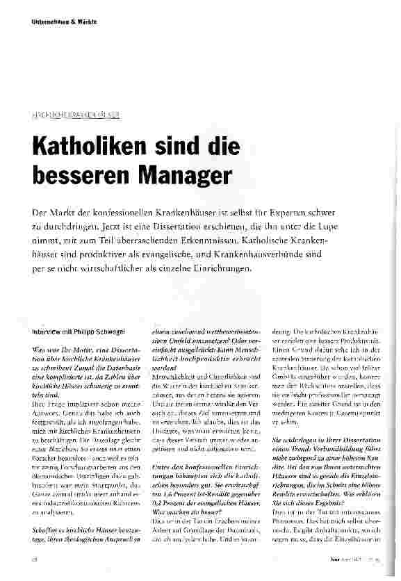 Vorschauseite 1: Katholiken sind die besseren Manager