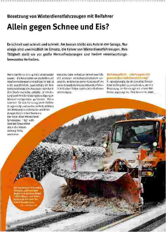 Vorschauseite 1: Besetzung von Winterdienstfahrzeugen mit BeifahrerAllein gegen Schnee und Eis?