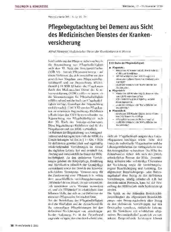 Vorschauseite 1: Pflegebegutachtung bei Demenz aus Sicht des Medizinischen Dienstes der Krankenversicherung