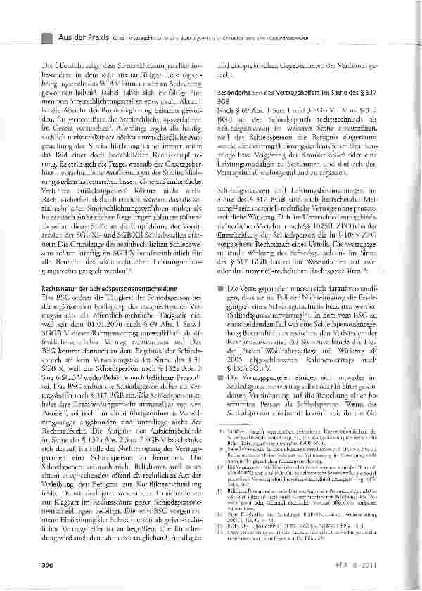 Vorschauseite 4: Privat-rechtliche Streitschlichtungsstellen im öffentlich-rechtlichen Gesundheitswesen - Anmerkungen zum BSG-Urteil vom 25.11.2010