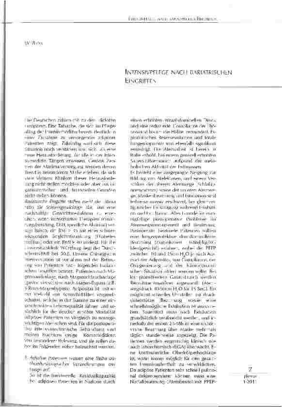 Vorschauseite 1: INTENSIVPFLEGE NACH BARIATRISCHEN EINGRIFFEN