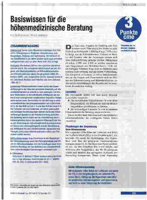 Vorschauseite 1: Basiswissen für die höhenmedizinische Beratung