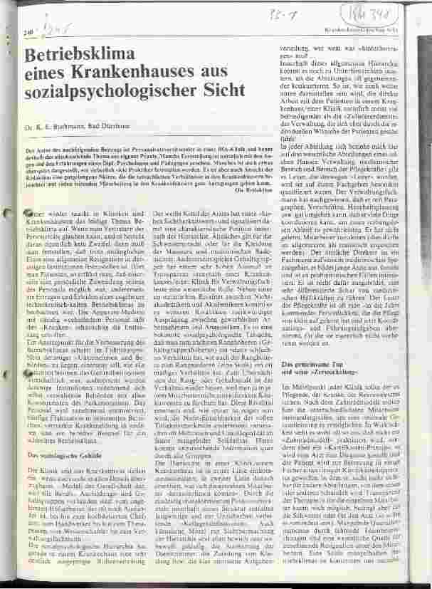 Vorschauseite 1: Betriebsklima eines Krankenhauses aus sozialpsychologischer Sicht