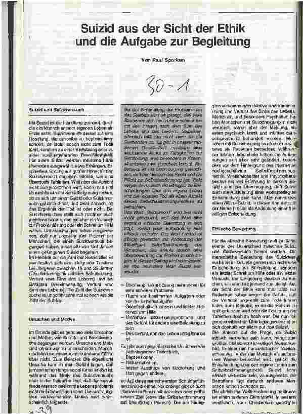 Vorschauseite 1: Suizid aus der Sicht der Ethik und die Aufgabe zur Begleitung