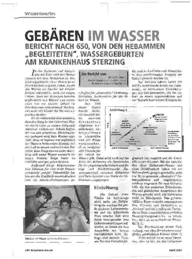 Vorschauseite 1: GEBÄREN IM WASSERBERICHT NACH 650, VON DEN HEBAMMEN BEGLEITETEN, WASSERGEBURTEN AM KRANKENHAUS STERZING