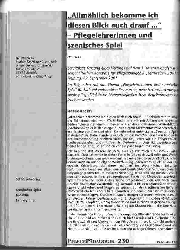 Vorschauseite 1: Allmählich bekomme ich diesen Blick auch drauf... PflegelehrerInnen und szenisches Spiel