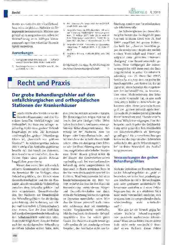 Vorschauseite 1: Der grobe Behandlungsfehler auf den unfallchirurgischen und orthopädischen Stationen der Krankenhäuser