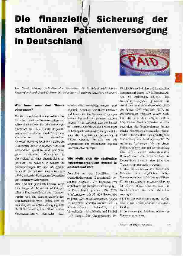 Vorschauseite 1: Die finanzielle Sicherung der stationären Patientenversorgung in Deutschland
