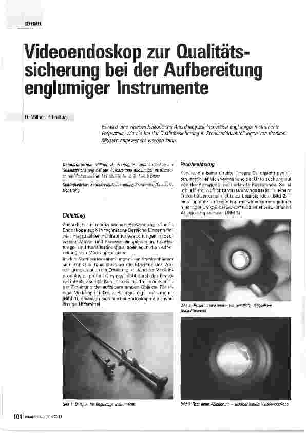 Vorschauseite 1: Videoendoskop zur Qualitätssicherung bei der Aufbereitung englumiger Instrumente
