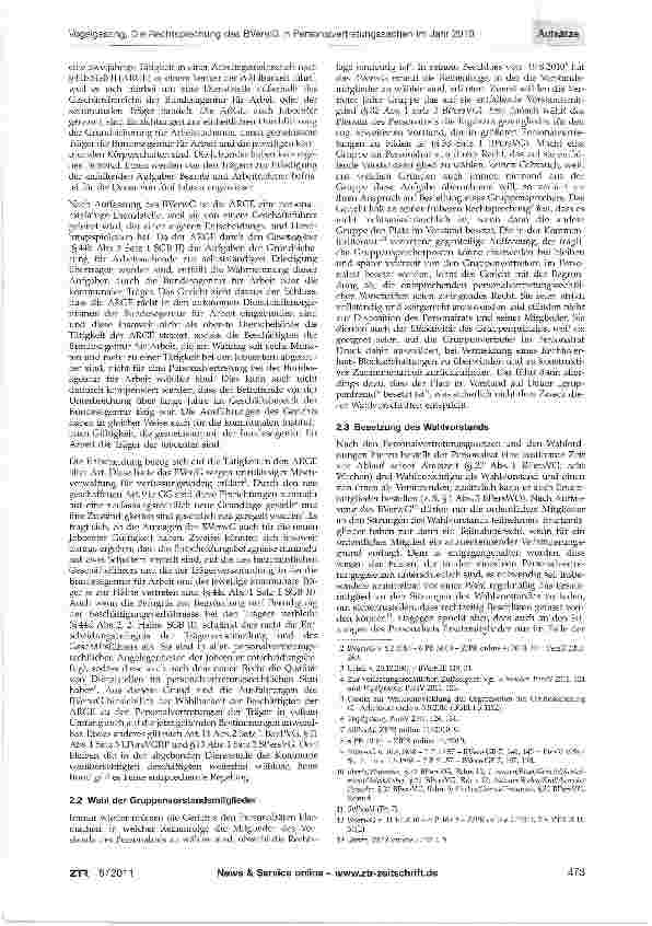 Vorschauseite 2: Die Rechtsprechung des Bundesverwaltungsgerichts in Personalvertretungssachen im Jahr 2010