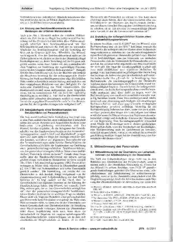 Vorschauseite 3: Die Rechtsprechung des Bundesverwaltungsgerichts in Personalvertretungssachen im Jahr 2010