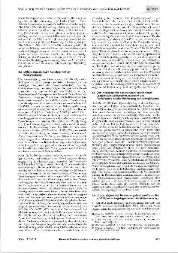 Vorschauseite 4: Die Rechtsprechung des Bundesverwaltungsgerichts in Personalvertretungssachen im Jahr 2010