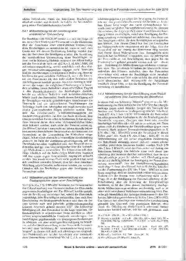 Vorschauseite 5: Die Rechtsprechung des Bundesverwaltungsgerichts in Personalvertretungssachen im Jahr 2010